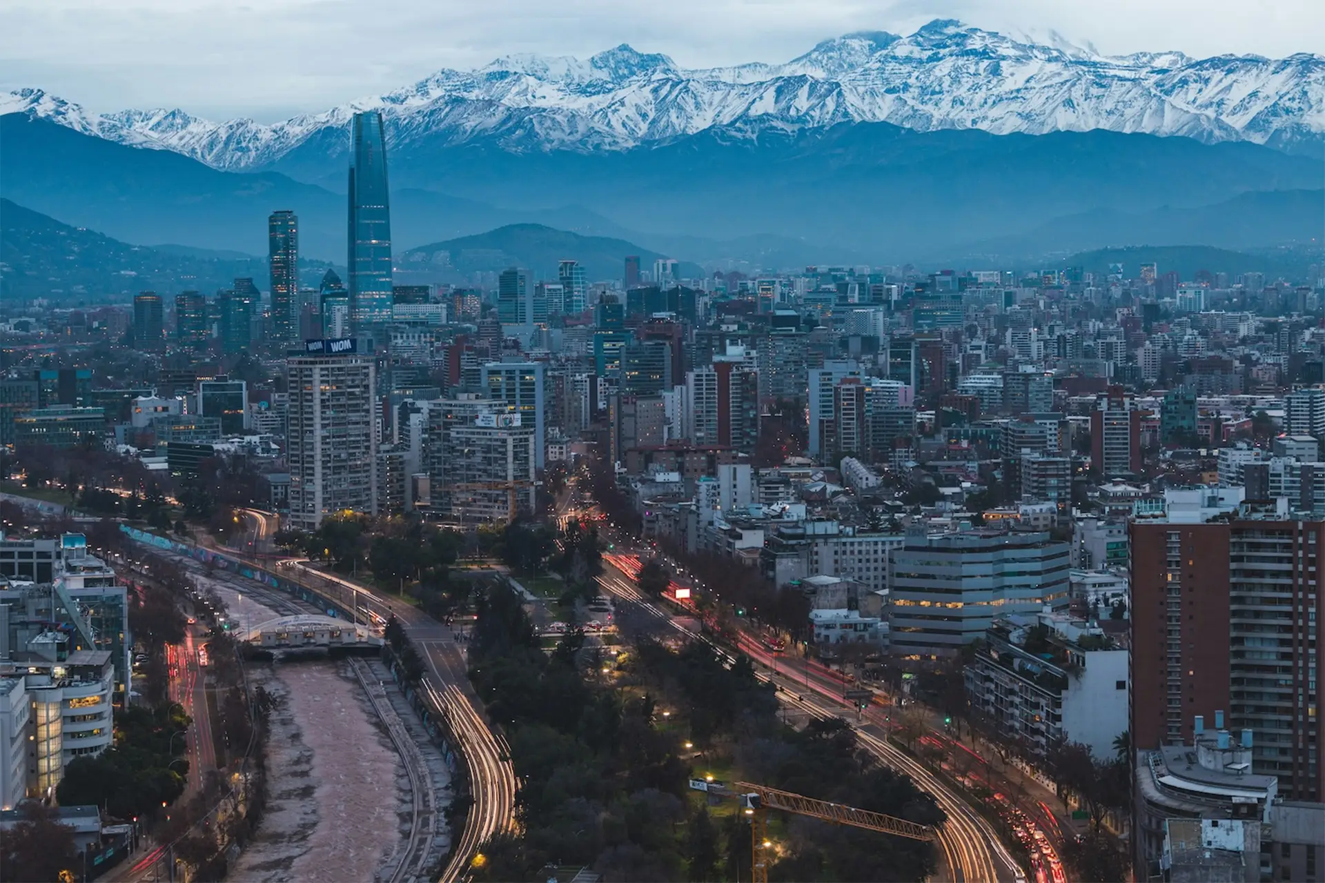 View of Santiago, Chile with Andes Mountains