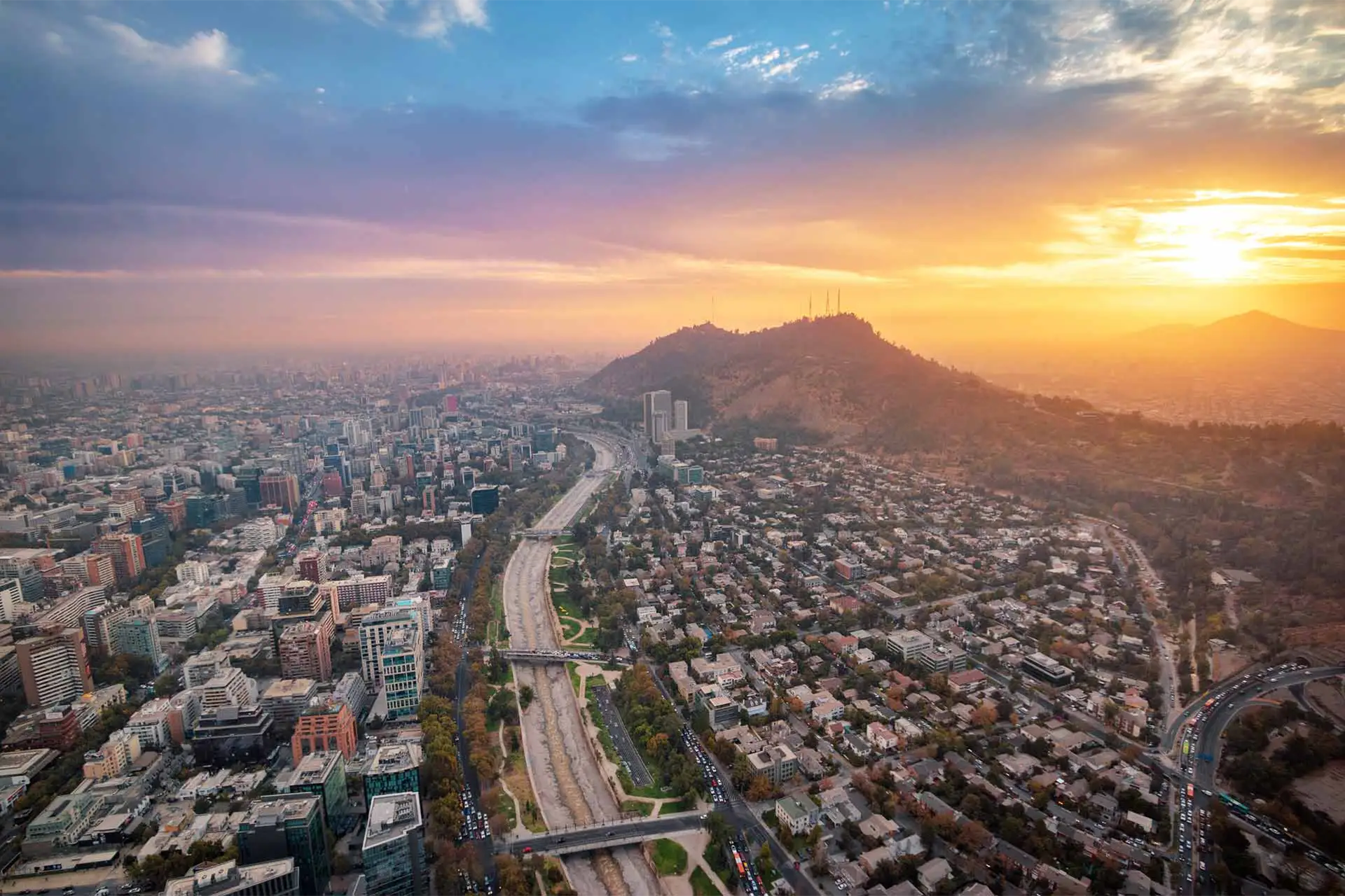 View of Santiago, Chile at sunset