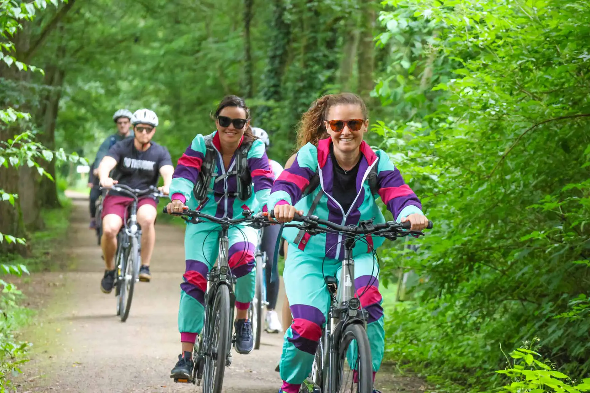 Happy bicyclists in a Buenos Aires park